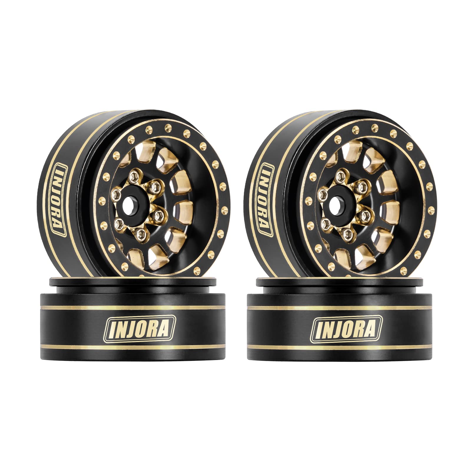 INJORA 1.0 Plus Brass Beadlock Wheel Rims 4PCS 12-Spoke Wheels for TRX4M SCX24 FCX24 1/24 1/18 RC Crawler,42g/pcs(Black&Gold)