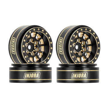 INJORA 1.0 Plus Brass Beadlock Wheel Rims 4PCS 12-Spoke Wheels for TRX4M SCX24 FCX24 1/24 1/18 RC Crawler,42g/pcs(Black&Gold)