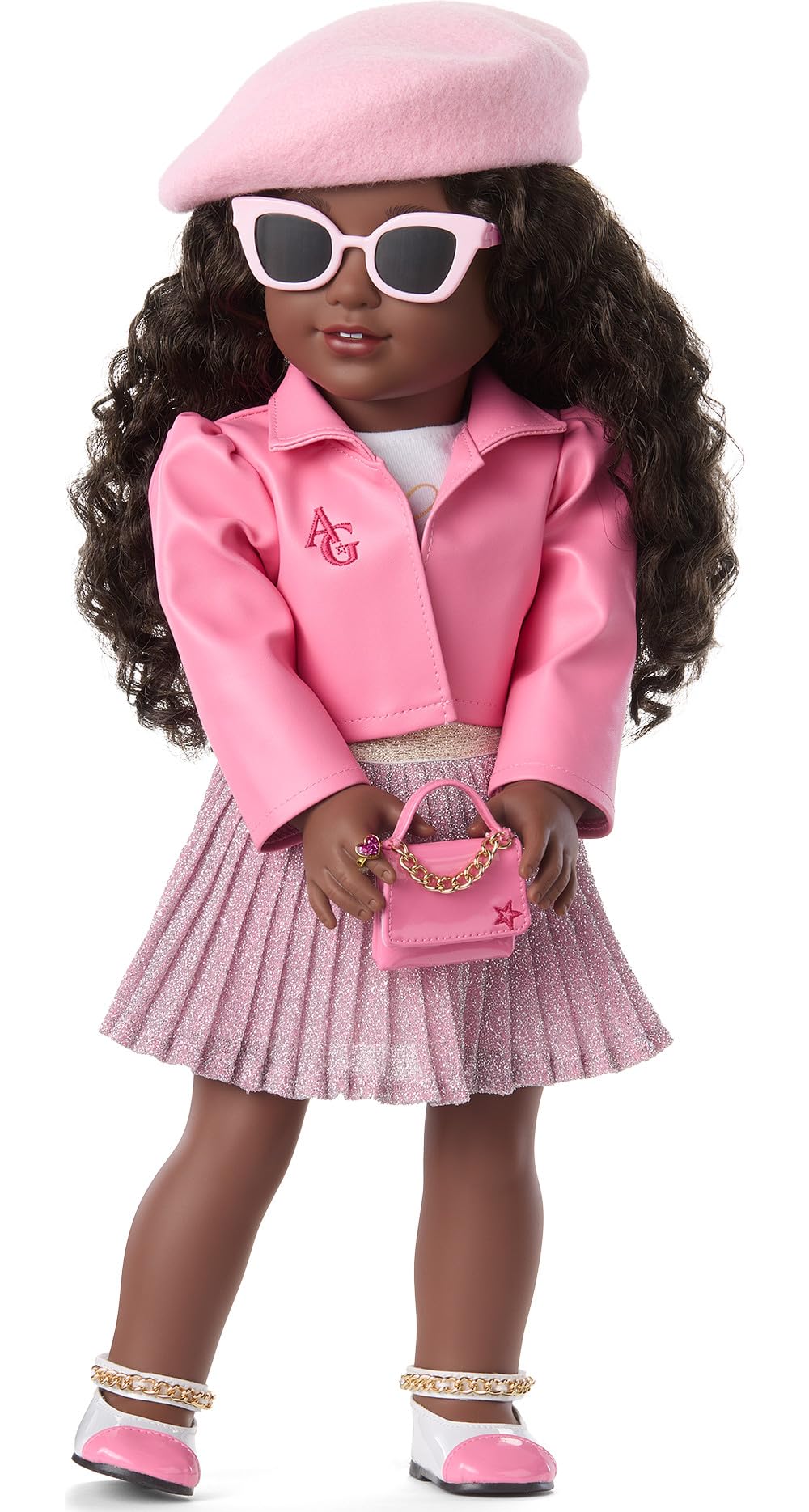 American Girl Truly Me 18-Inch Doll Pink Chic Accessories With Purse, Beret, Sunglasses, And Heart Ring, For Ages 6+