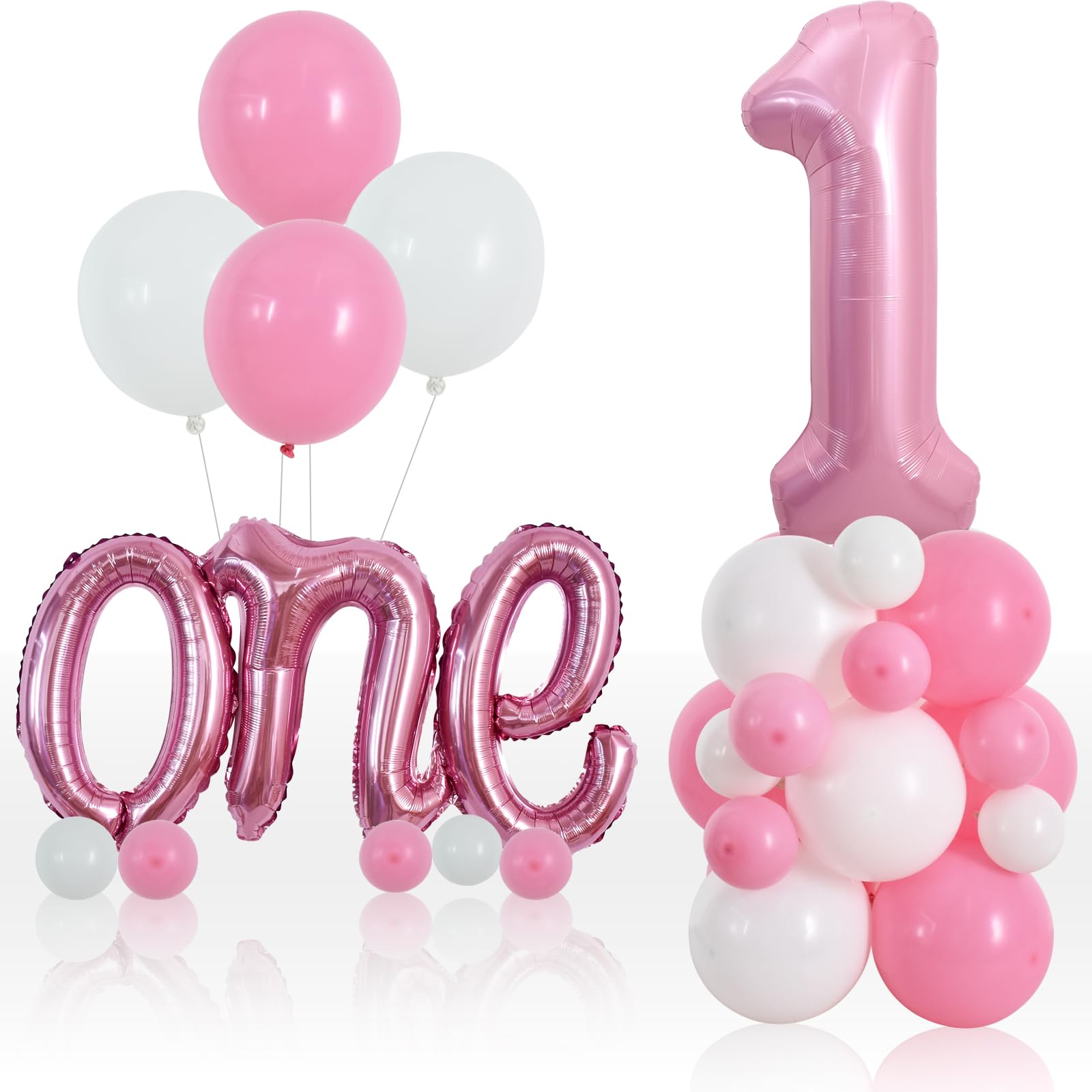 Toniful 27 Pcs 1St Birthday Balloons Set,40 Inch Light Pink Number 1 Balloon Light Pink One Letter Foil Balloon White Light Pink