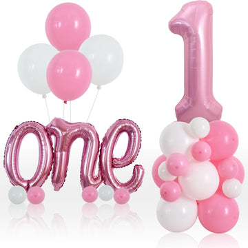 Toniful 27 Pcs 1St Birthday Balloons Set,40 Inch Light Pink Number 1 Balloon Light Pink One Letter Foil Balloon White Light Pink