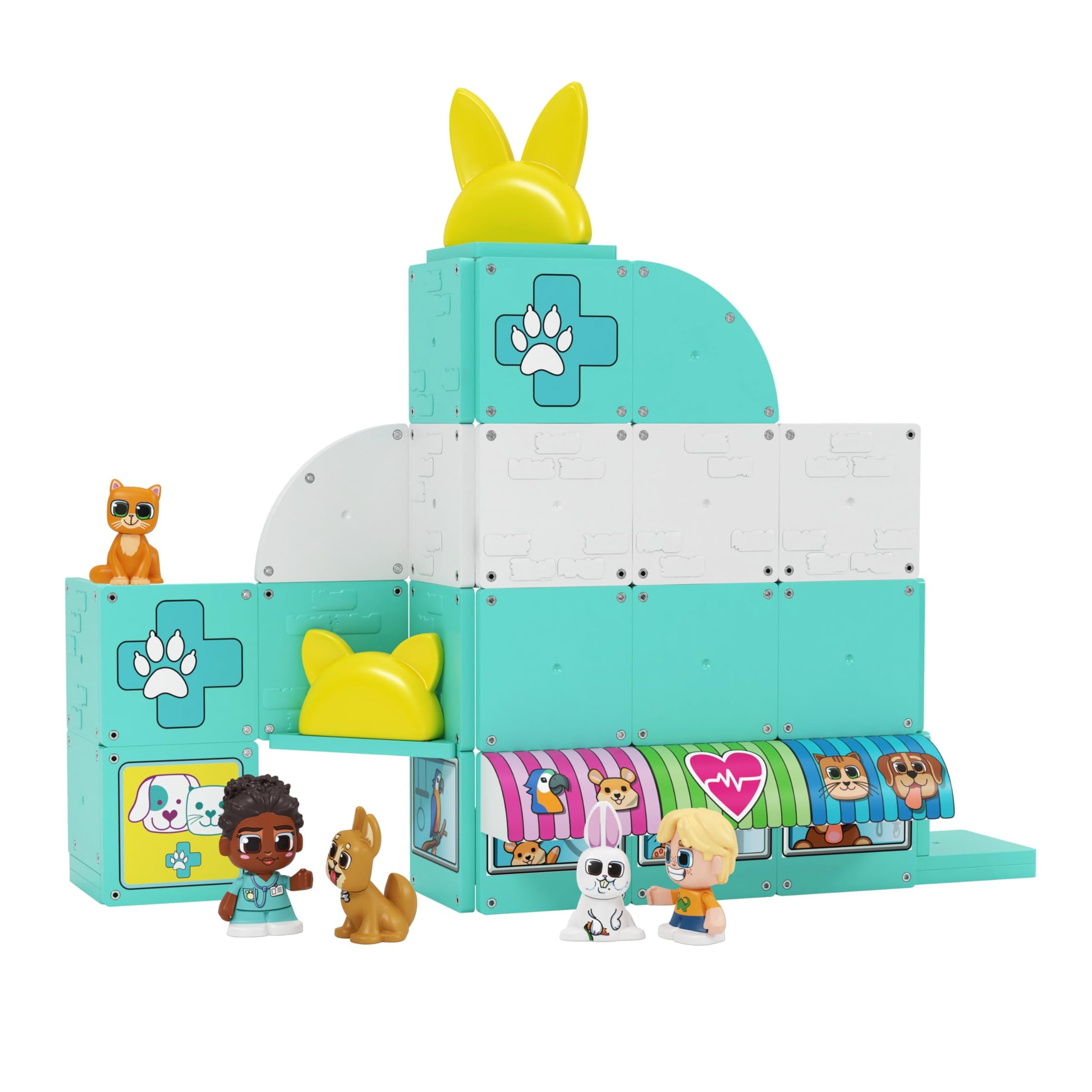 Tile Town Pet Vet Magnetic Tiles Construction Building Playset + Figures, Kids 3-6+, New Action Tiles For Action Play, Realistic
