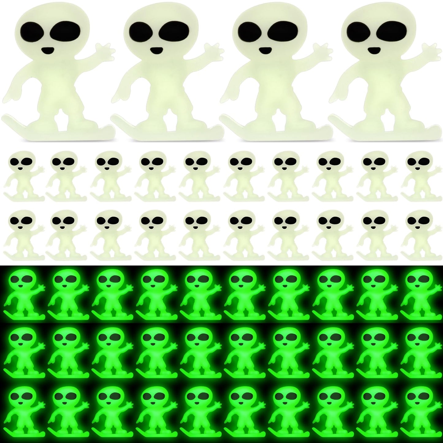 Croblissful 50 Pcs Glow In The Dark Alien Figures Small Tiny Rubber Mini Aliens Figurine Miniatures For Space Party Favors Hallo