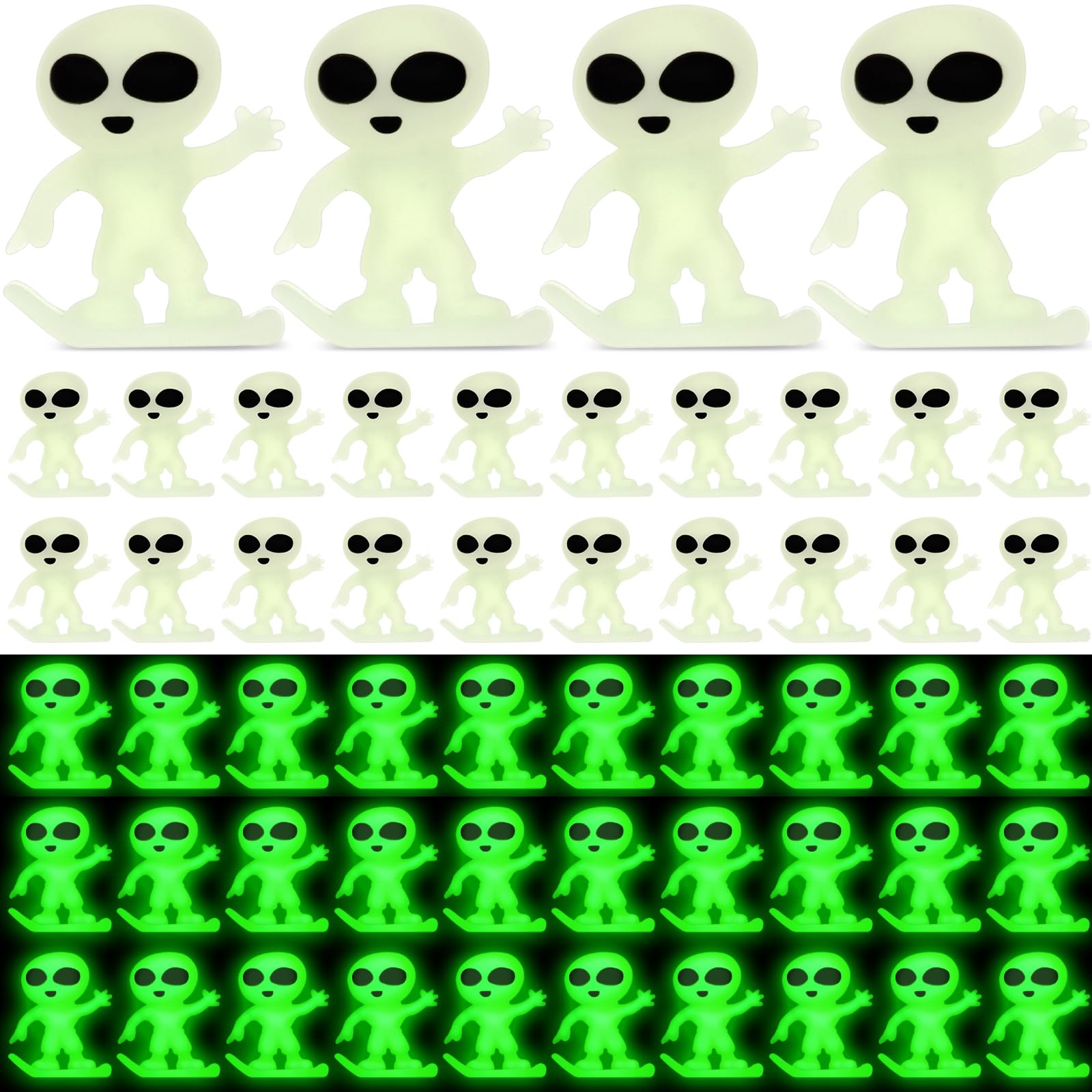 Croblissful 50 Pcs Glow In The Dark Alien Figures Small Tiny Rubber Mini Aliens Figurine Miniatures For Space Party Favors Hallo
