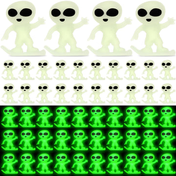 Croblissful 50 Pcs Glow In The Dark Alien Figures Small Tiny Rubber Mini Aliens Figurine Miniatures For Space Party Favors Hallo