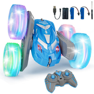 Amicool Remote Control Car for Boys 3-12 with Flashing Light, 6 7 8 9 Years Old Boy Toys, RC Cars Stunt 4WD Double Sided 360 Fli