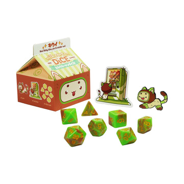 1985 Games Kiwi Kawaii Cat Dice Set - Milk Carton-Inspired Dice For Dnd | Ttrpgs & Tabletop Roleplaying