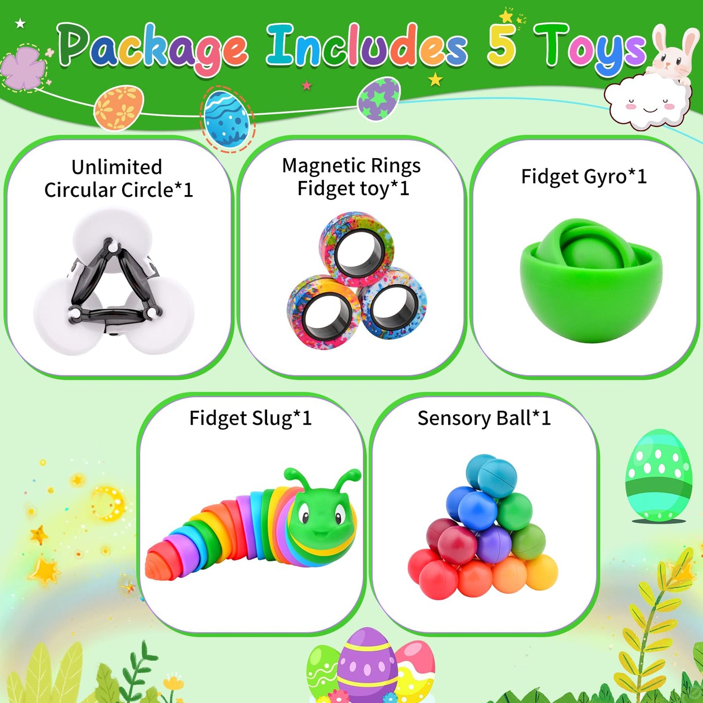 Fidget Toys Adults Pack, Sensory Toys Set for Kids, Fidget Spinner Slug Magnetic Rings, Cool Gadget Gift for Girls Boys Teens AD