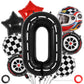 Race Car Birthday Balloons, Racetrack Number 0 Balloon, 40 Inch Large Foil Black 0 Balloon For Birthday Race Car Themed Party De