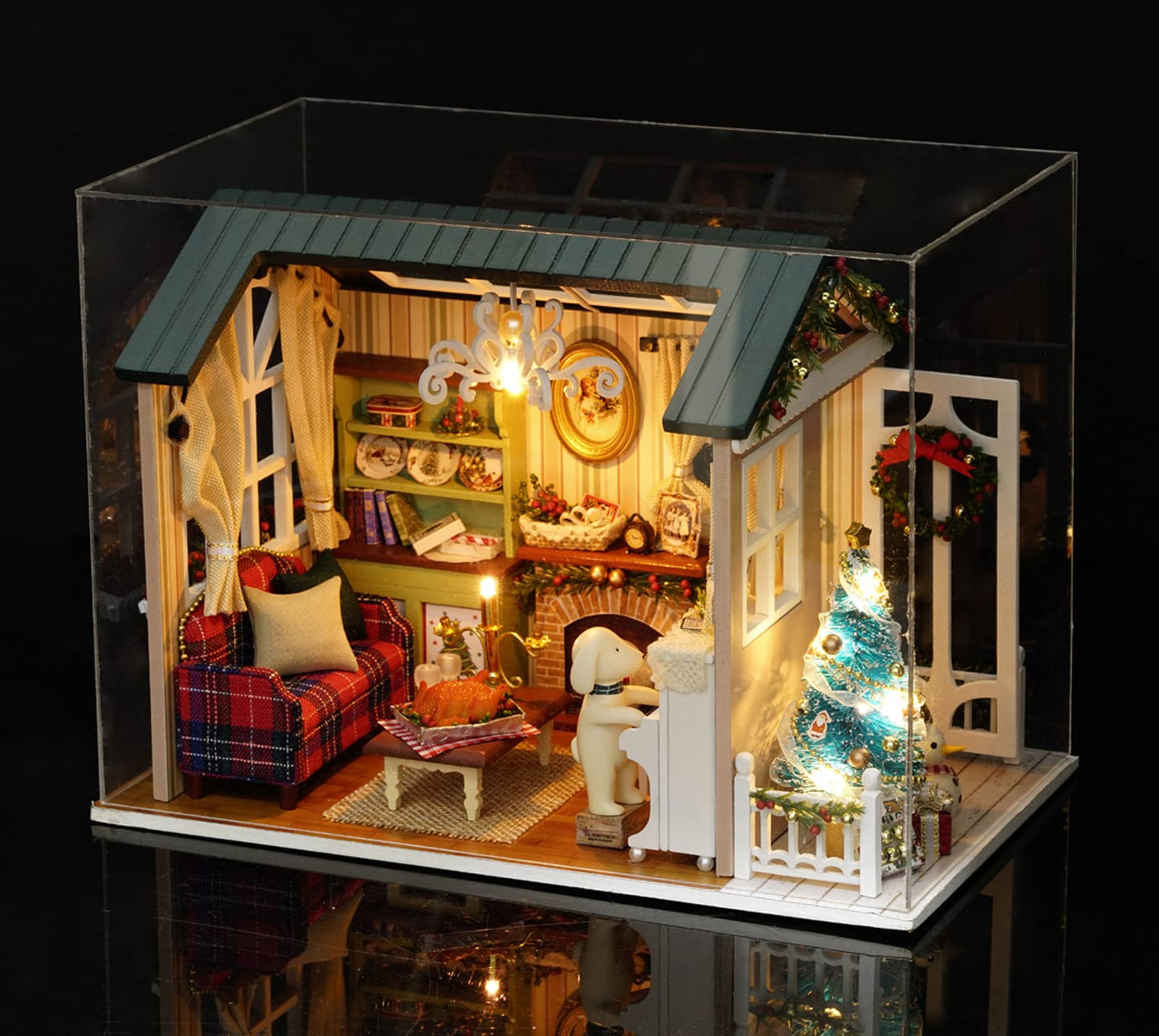 Diy Miniature Dollhouse Kit Realistic Mini 3D Wooden Mini Doll House Room With Furniture Led Lights Christmas Decoration Birthday Gift For Kids Teens Adults (Holiday Time)
