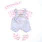 Jc Toys | Berenguer Boutique | Baby Doll Outfit | Gray Overall Shorts With Pink Stripes | Includes Headband And Booties | Ages 2+ | Fits Dolls 14'- 16'