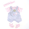 Jc Toys | Berenguer Boutique | Baby Doll Outfit | Gray Overall Shorts With Pink Stripes | Includes Headband And Booties | Ages 2+ | Fits Dolls 14'- 16'