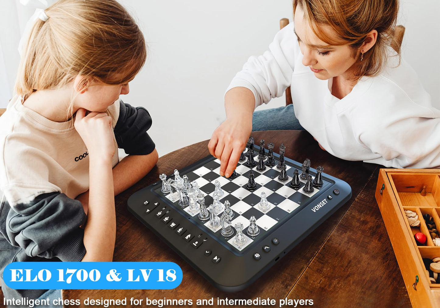 Vonset P6 Electronic Chess Computer - Smart Chess Board with LED for Kids & Adults, Talking Magnetic Chess Set