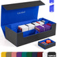 UAONO Trading Card Storage Box for MTG  Fits 7 Pcs Small Commander Deck Box  Large Card Deck Case with Dice Box for TCG PTCG Magic Sports Cards Game Playmat (Black  Blue)