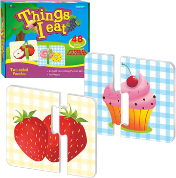 48 Food Matching Puzzles With Error-Correction Mechanism Pre-Primer In 2 Pieces, Perfect For Preschool Learning (24 Blocks Double Sided)