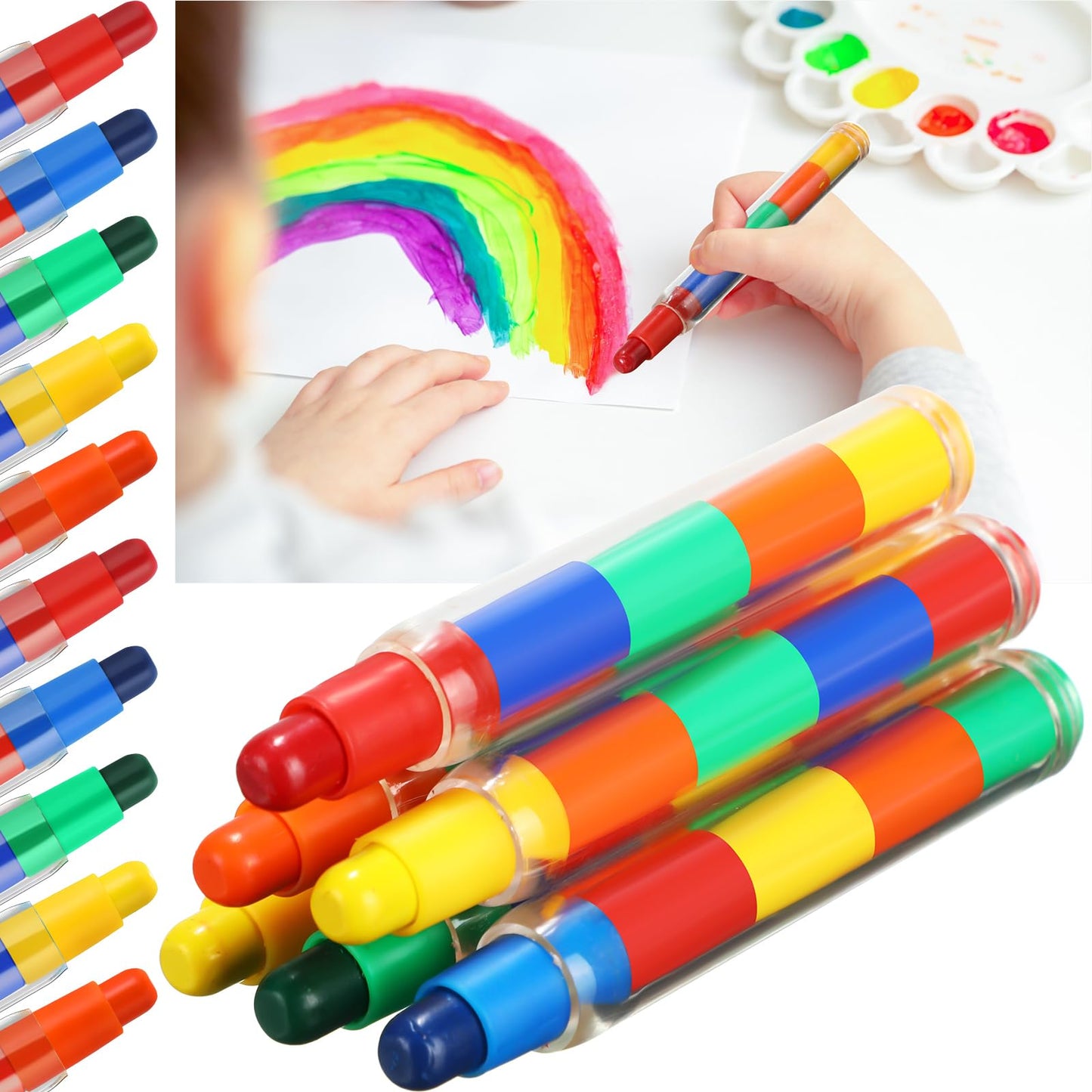 Dunzoom 15 Pcs Stacking Crayons Stackable Buildable 5 Colors Interchangeable Colorful Stackable Rainbow Crayons Party Favor for 