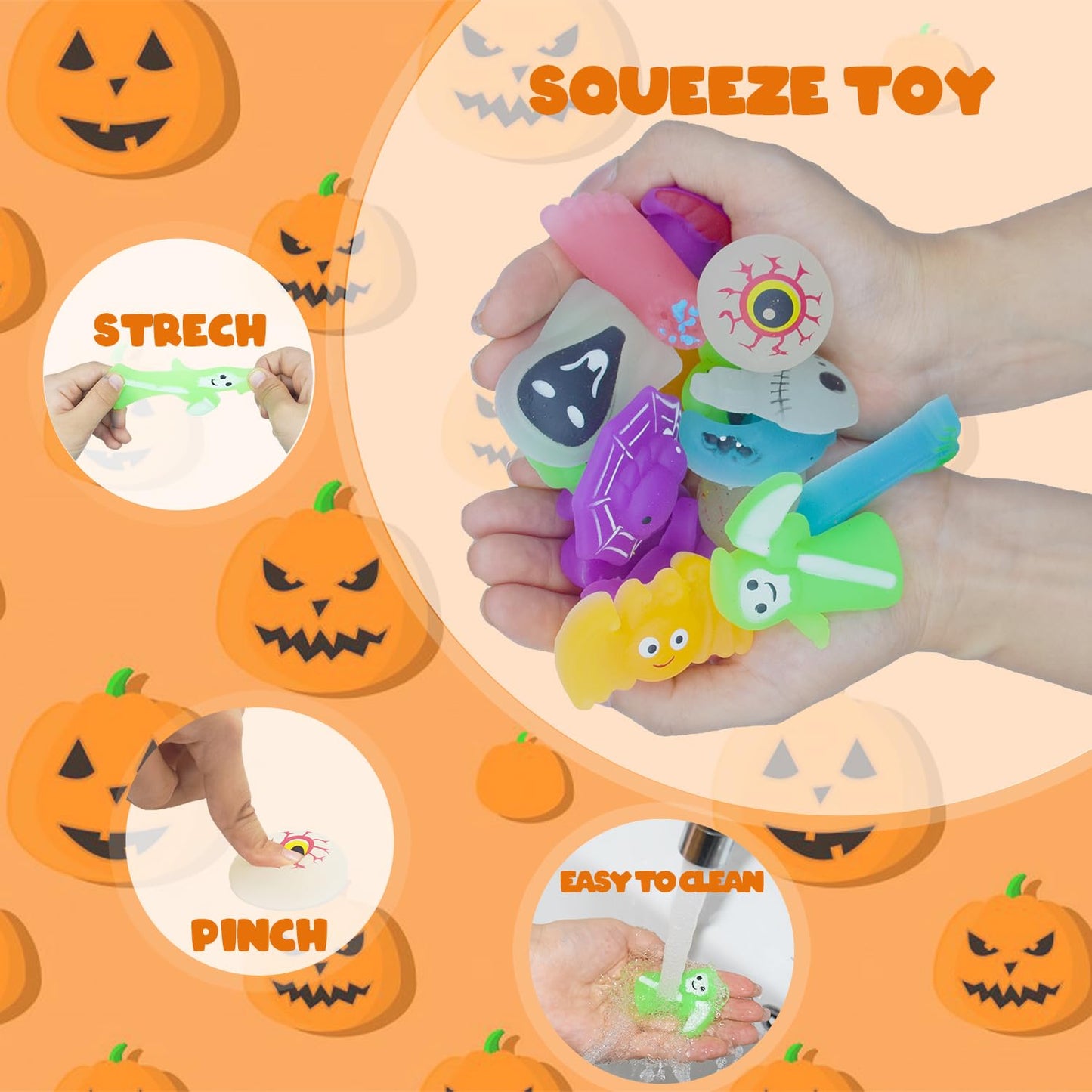 32 Pcs Halloween Mochi Squishy Toys, Glow In The Dark Halloween Squishies Stress Relief Toys For Goody Bags Filler, Pinata Stuffers, Halloween Non Candy Treats Gifts For Kids Boys Girls