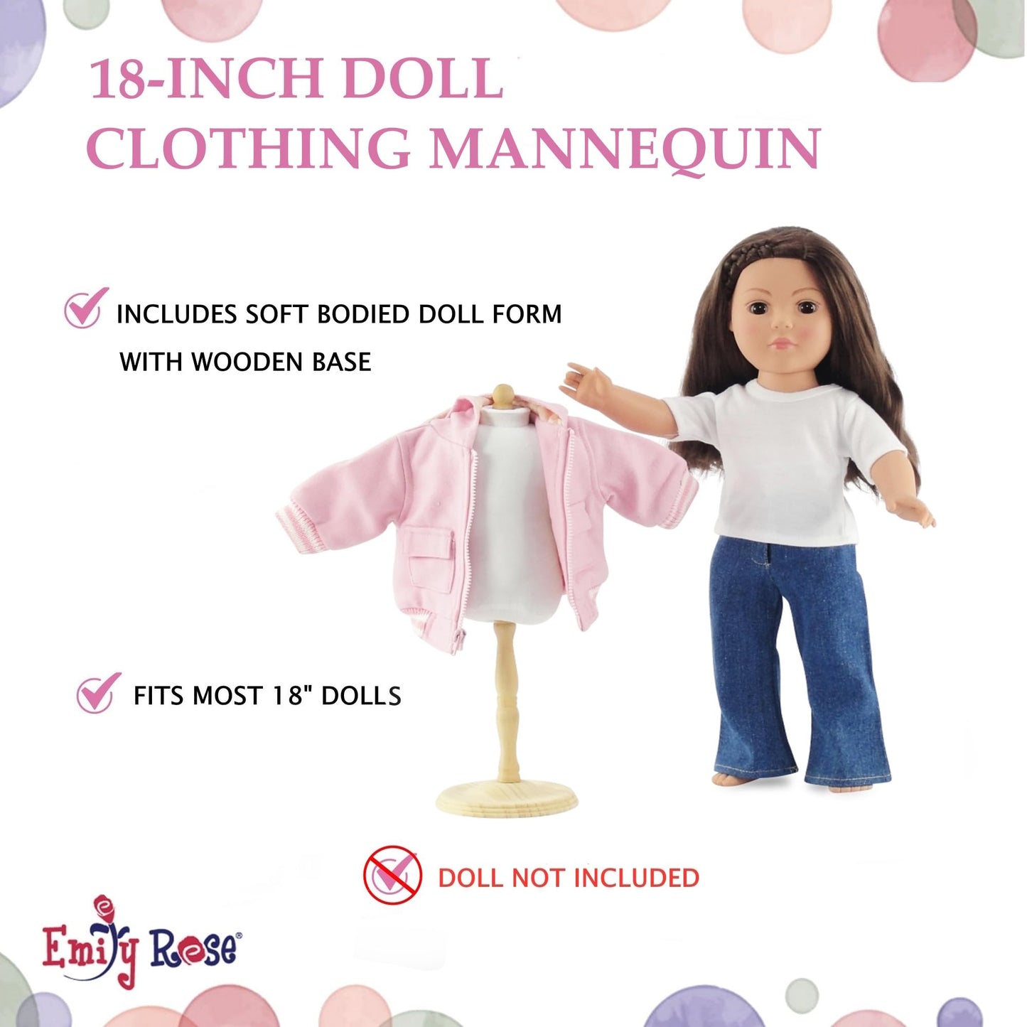 Emily Rose 18 Inch Doll Clothes Dress Display Mannequin - Doll Clothing Sewing Pattern Form Sized for 18 Dolls | USA Business