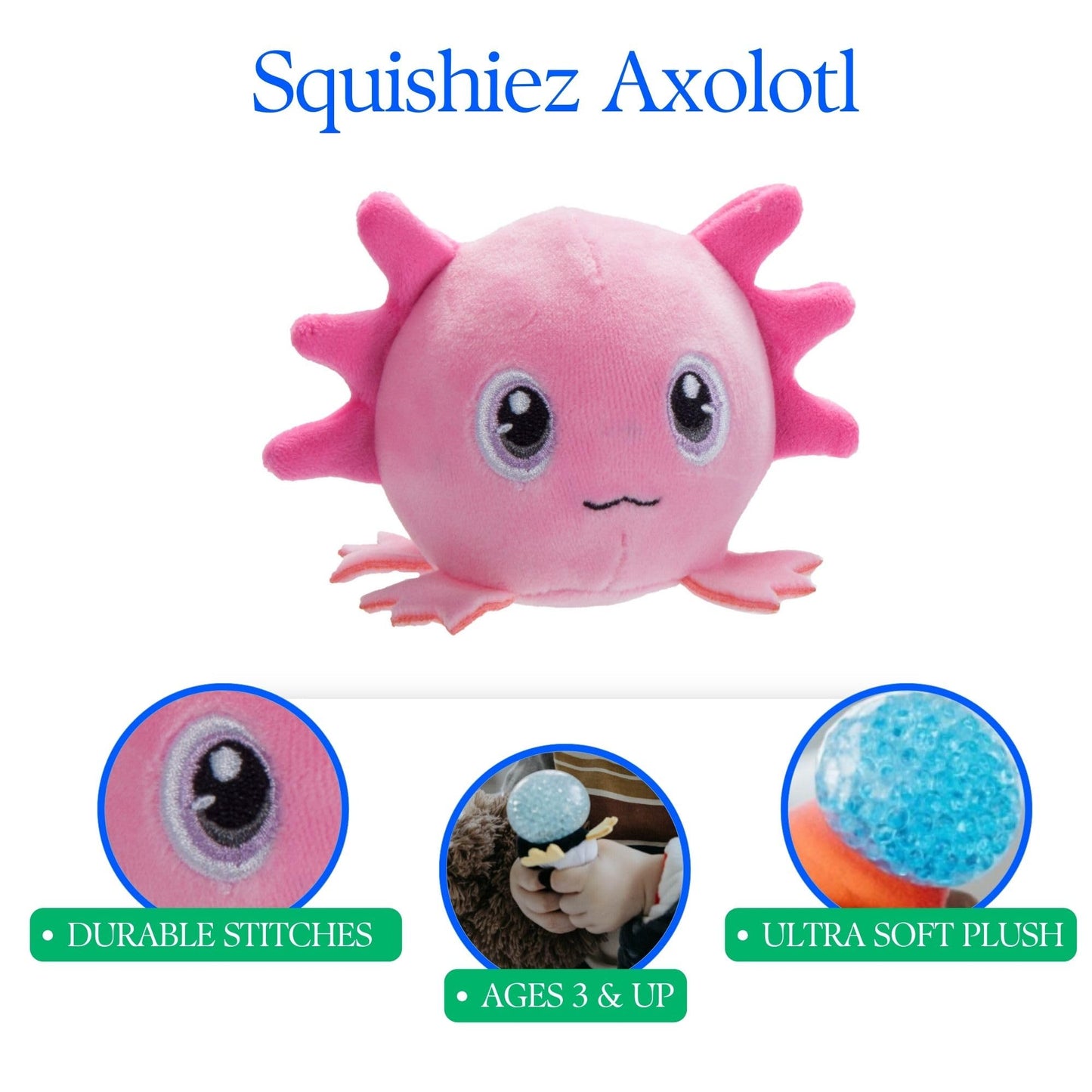 The Petting Zoo Axolotl Plushie - Small Pink Salamander Squeeze Toy, Soft Polyester, Perfect Gift for Kids
