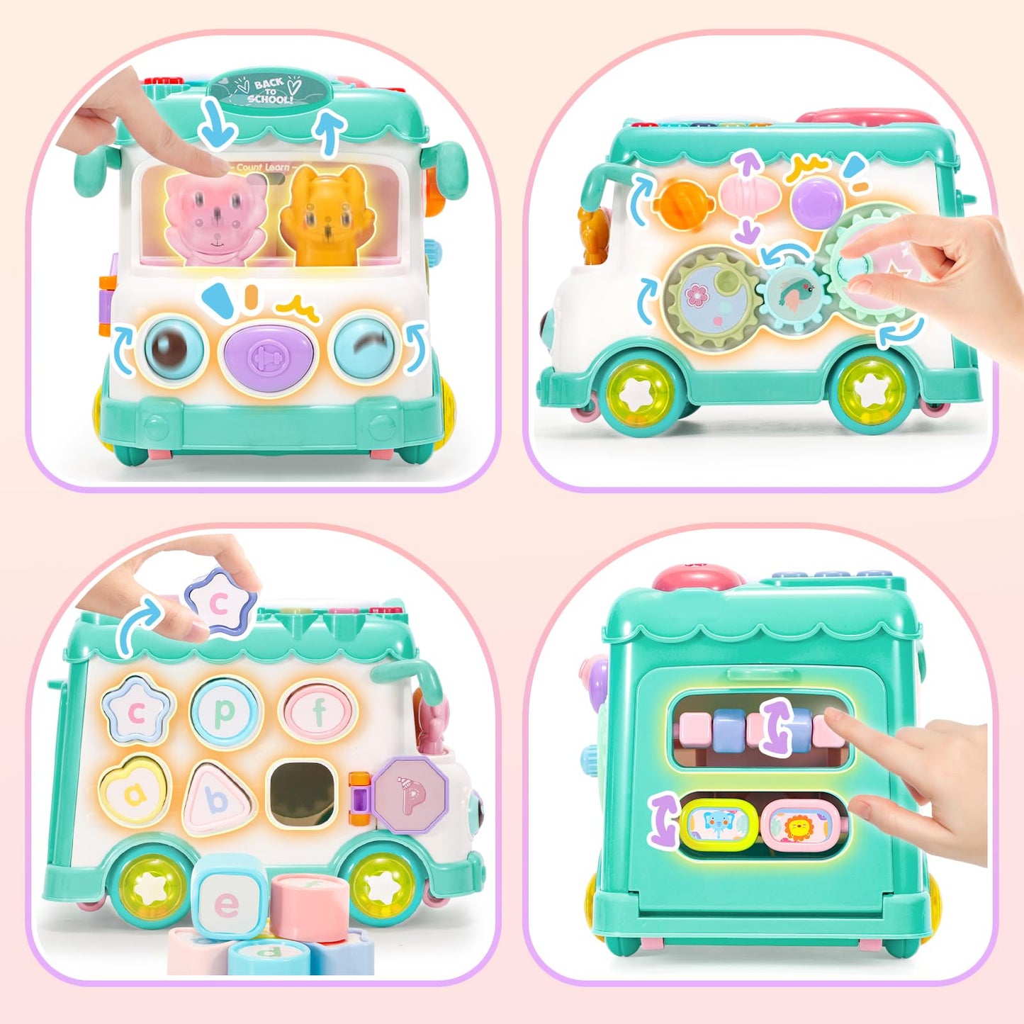 Baby Gift For 1-2 Year Old Girl, 10-In-1 Montessori Toys Bus For Baby 6-12-18 Months+, First Christmas And Birthday Gifts, Blue