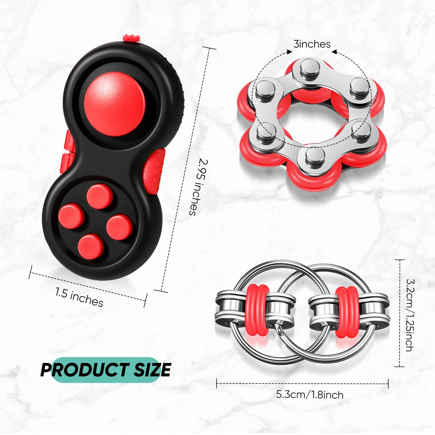Gejoy 3 Pieces Handheld Mini Fidget Toy Set Includes Six Roller Chain And Key Flippy Bike Pad Stress Relief Toys For Adults Teens Relieve (Black Red), Hb-Gejoy-Set039
