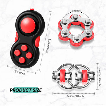 Gejoy 3 Pieces Handheld Mini Fidget Toy Set Includes Six Roller Chain And Key Flippy Bike Pad Stress Relief Toys For Adults Teens Relieve (Black Red), Hb-Gejoy-Set039
