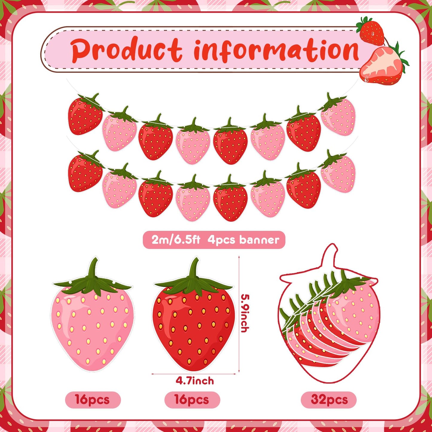 Lewtemi 4 Pcs Berry First Birthday Decor Strawberry Baby Shower Decorations Strawberry Hanging Banner Berry Garland for Strawber