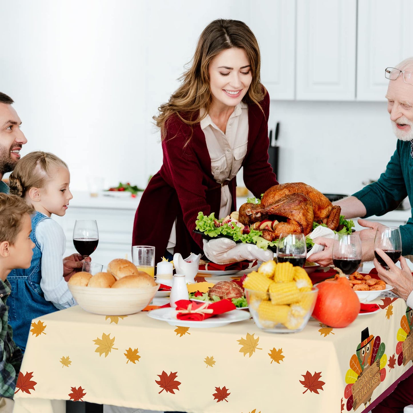 Gatherfun Turkey Thanksgiving Decorations, Disposable Tablecloth, Plastic Table Cover for Autumn Party Decorations and Thanksgiv