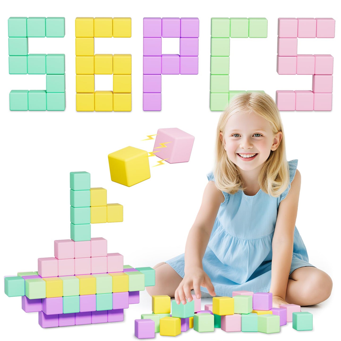 Large Magnetic Blocks for kids ages 4-8-Toddler Toys 56PCS Big Magnet Building Blocks  STEM Sensory Travel Autism Montessori Toys for Boys&Girls  Learning Construction Magnetic Cubes for Birthday Gift
