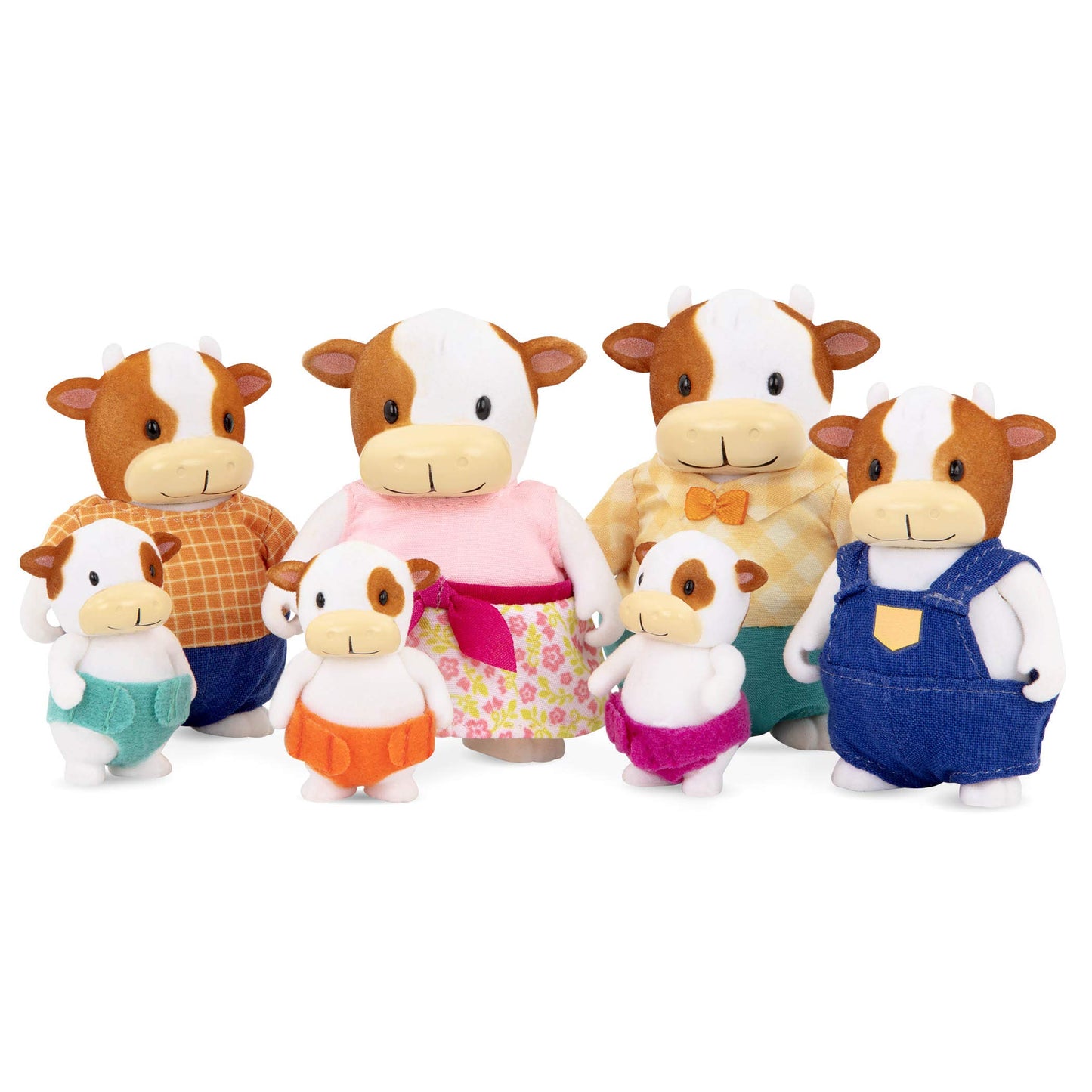 Li'l Woodzeez FitzMoo Cow Family Set - 7 Flocked Posable Figures - Multicolor - Gift Toy for Kids Age 3+ - Model WZ6724Z