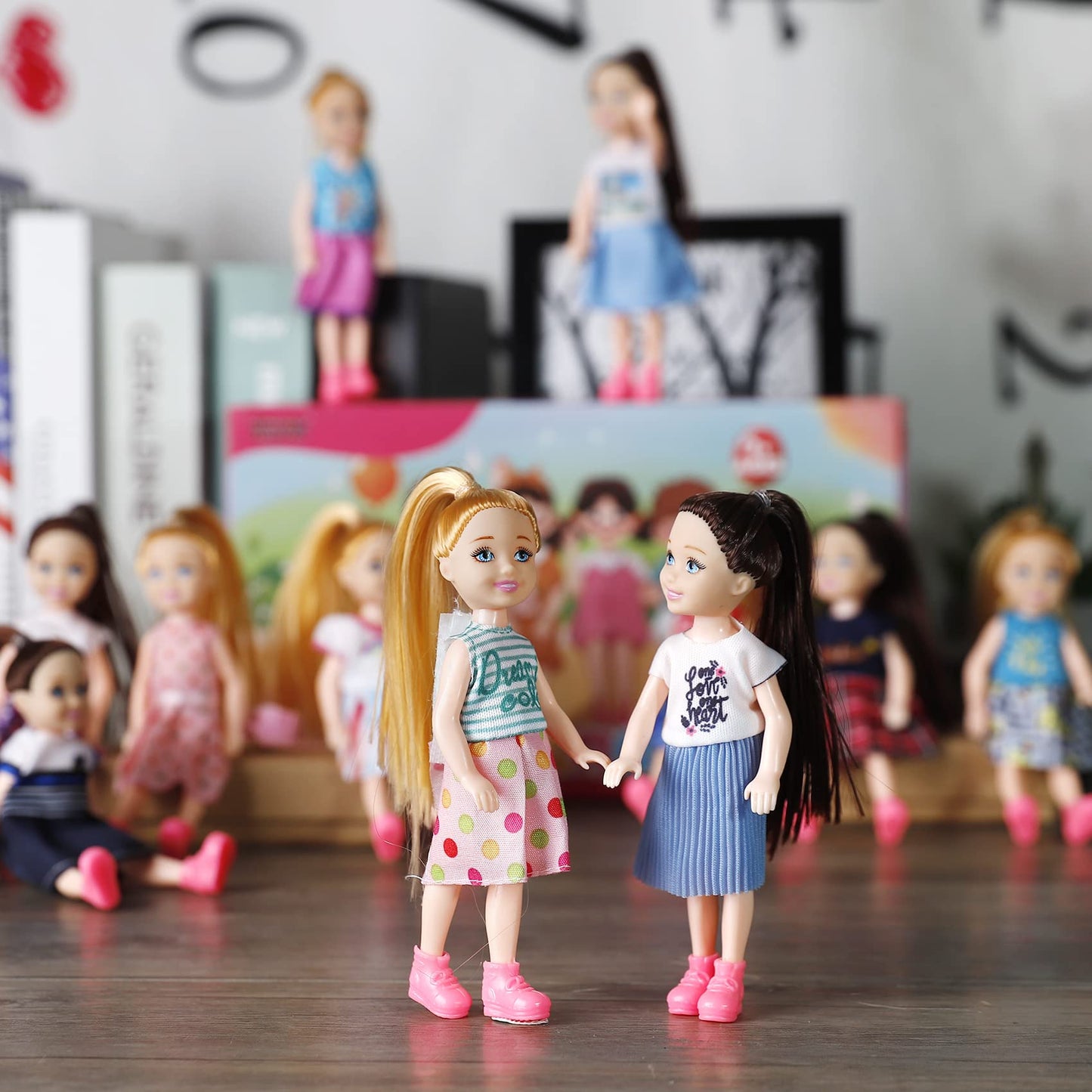 12 Pack: Little Girls Party Favors Dolls - 5'' Small Toddler Doll Toys Kids Miniature Figures Friends Bulk Bundle Play Set