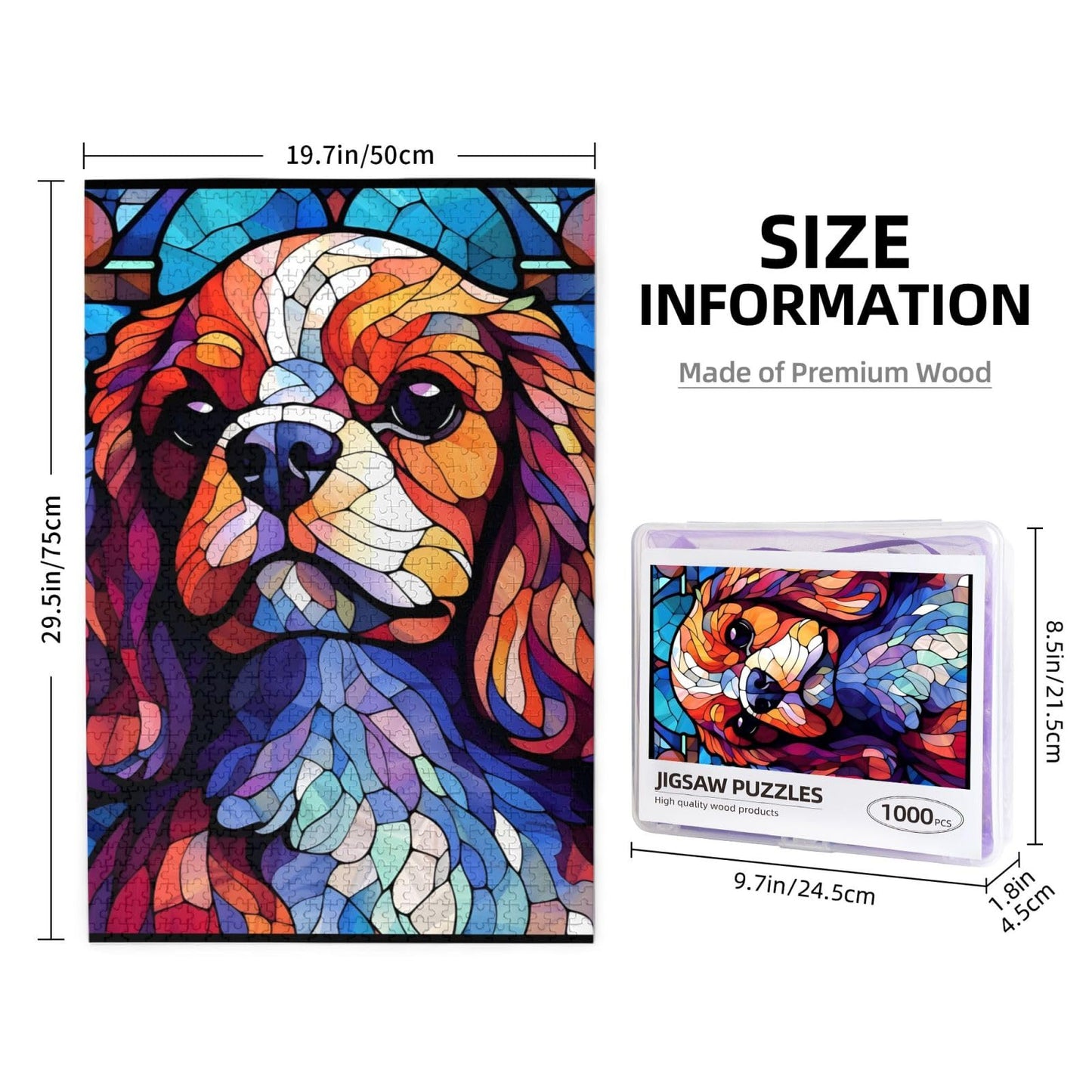 King Charles Cavalier Dogs Lovers Stained Colorful Glass 1000 Pieces Art Painting Wooden Puzzle For Kids Adults, Birthday Mother