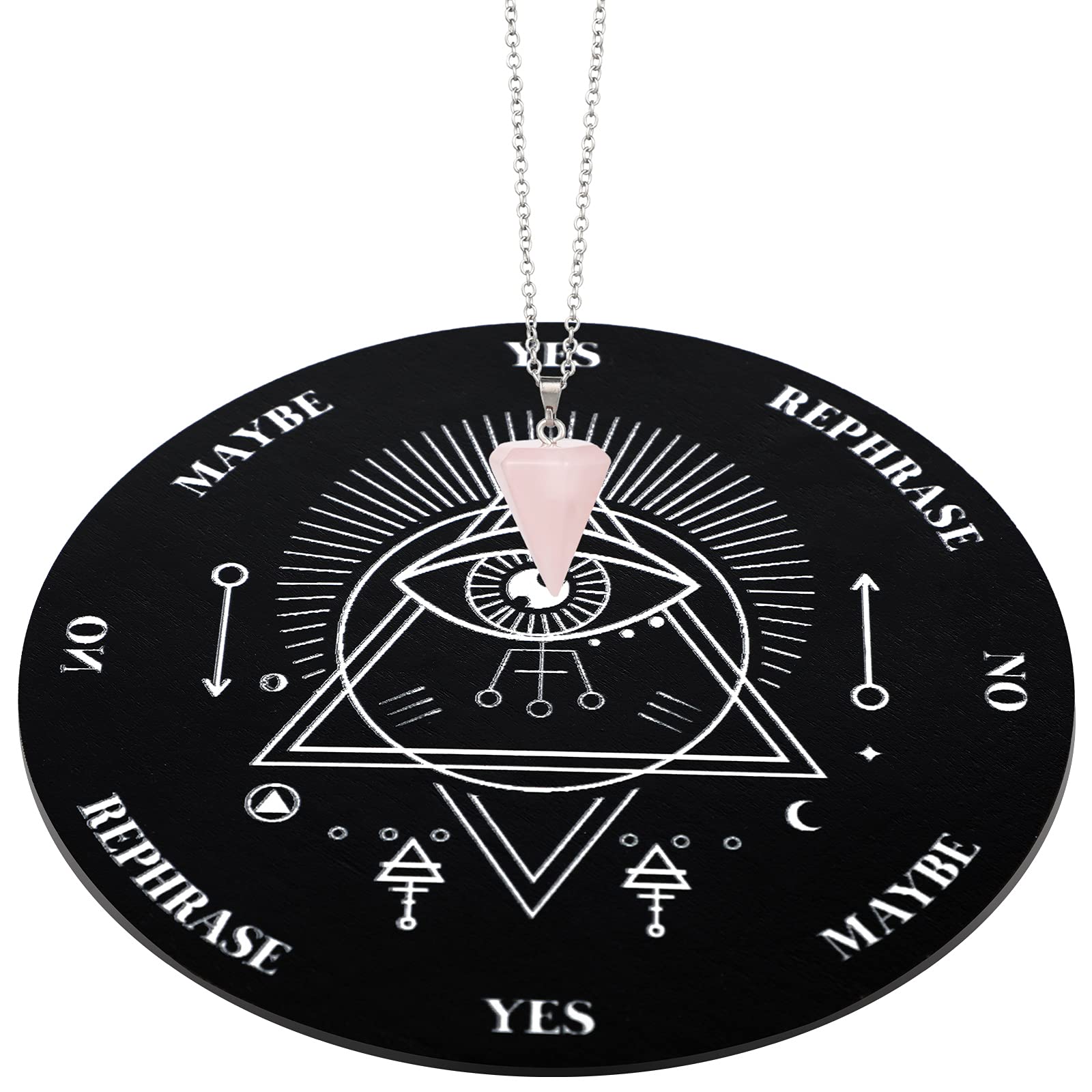 Jetec Wooden Pendulum Board Dowsing Divination Pendulum Witchcraft Altar Supplies With Crystal Necklace And Wooden Pendulum Boar