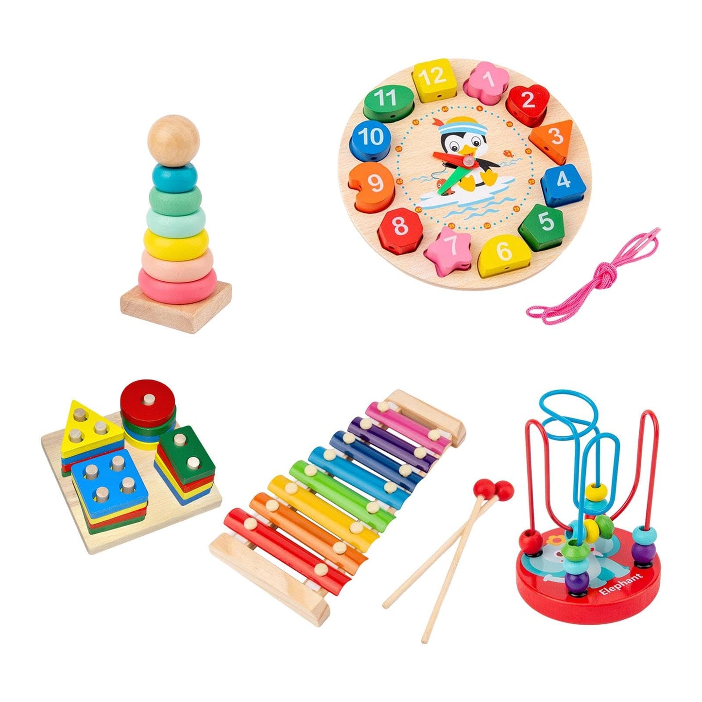 Ujeavette 5X Montessori Sensory Toys Activity Center Teaching Clock For Age 2 3 Years+