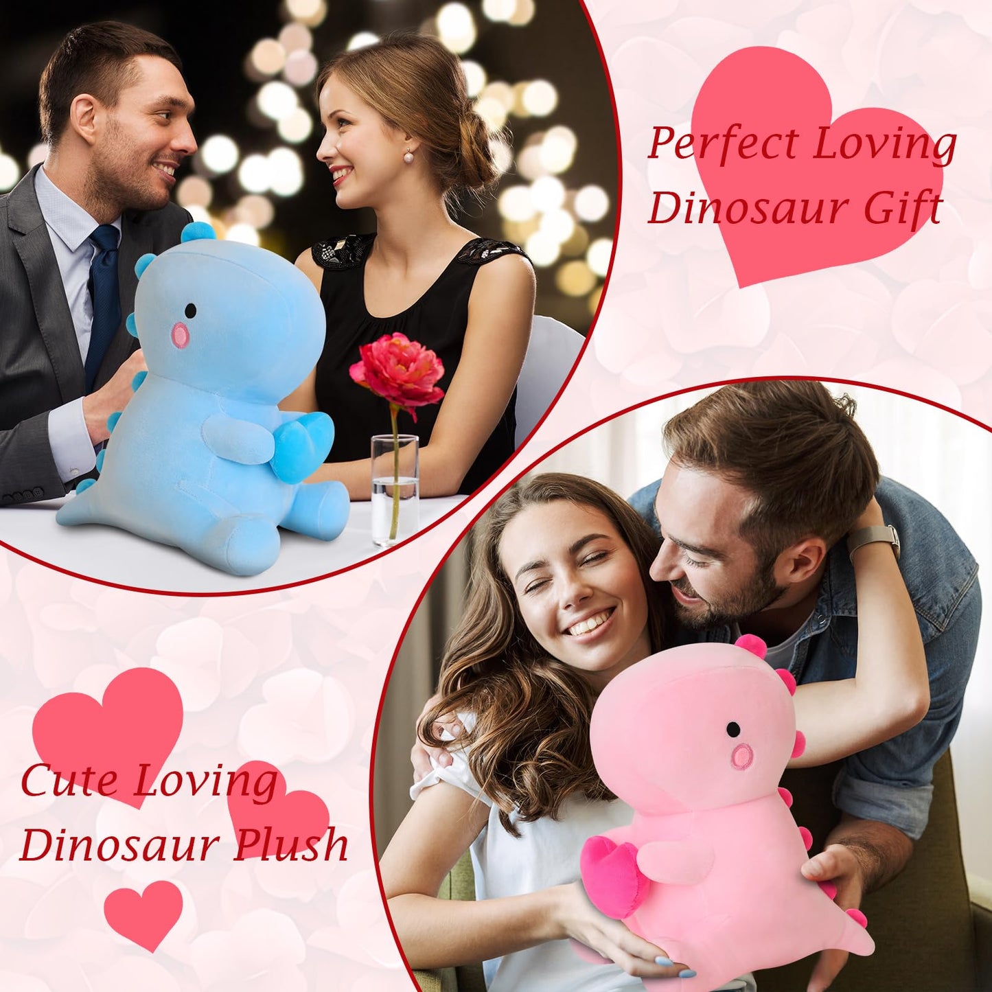 SQEQE Plush Dinosaur Stuffed Animal, 20 inch Pink Dino with Heart, Soft PP Cotton Toy for Kids, Perfect Gift for Anniversary & Birthdays