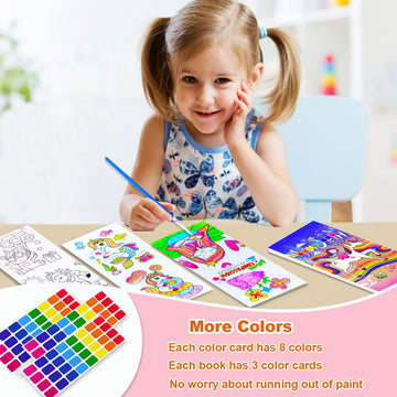 Baoxue Water Color Paint Sets For Kids, Pocket Watercolor Painting Coloring Book, Paint With Water Books For Kids Ages 4-8, Art Craft Set For Girls Boys Drawing With Brush