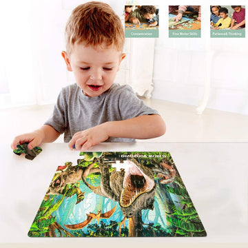 Sitimmger Dinosaur Puzzles For Kids Ages 4-8,4 Packs World Of Huge Dinosaurs Puzzles Toys Games For Kids, 4-In-1 Puzzles Set Best Gift For Boys And Girls Challenging Puzzles