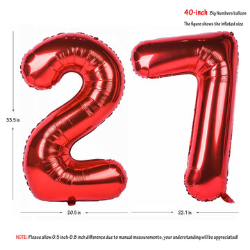 40 In Red Number Balloons Helium Foil Mylar Balloon Birthday Party Banquet Decoration Digital 27