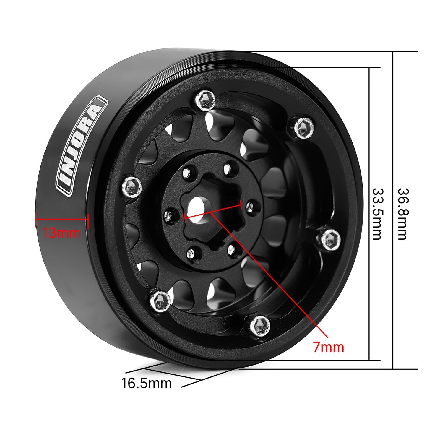 Injora 1.3'' Aluminium Beadlock Wheels For Trx4M Scx24 1/24 1/18 Rc Crawler Upgrade(Sliver Black)