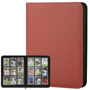 9 Pocket Trading Card Binder 540 Capacity with Zip Closure - enhanced Double Sided PU Leather Card Protector  Hold & Organize Cards for TCG  MTG  Sports Cards (brown)