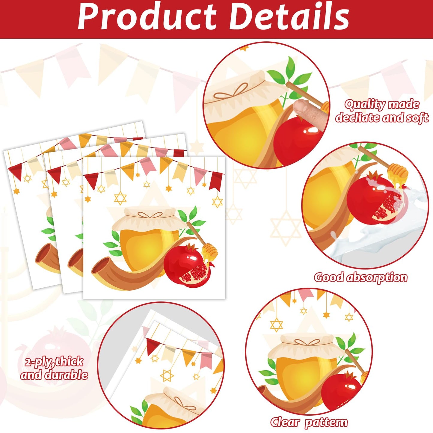 Gisgfim 96 Pcs Rosh Hashanah Plates And Napkins Party Supplies Shana Tova High Holy Day Tableware Set Jewish New Year Party Deco