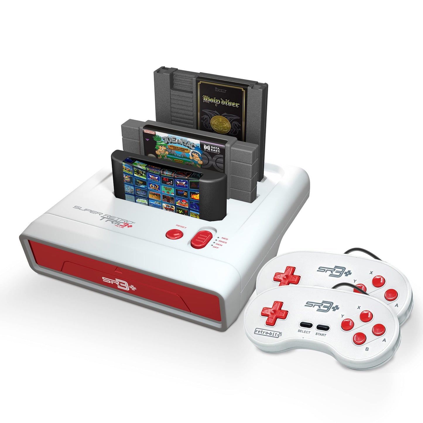 Retro-Bit Super Retro Trio HD Plus 720P 3 in 1 Console System - HDMI Port - for Original NES/SNES, Super Nintendo and Sega Genesis Games - Red/White -Like New
