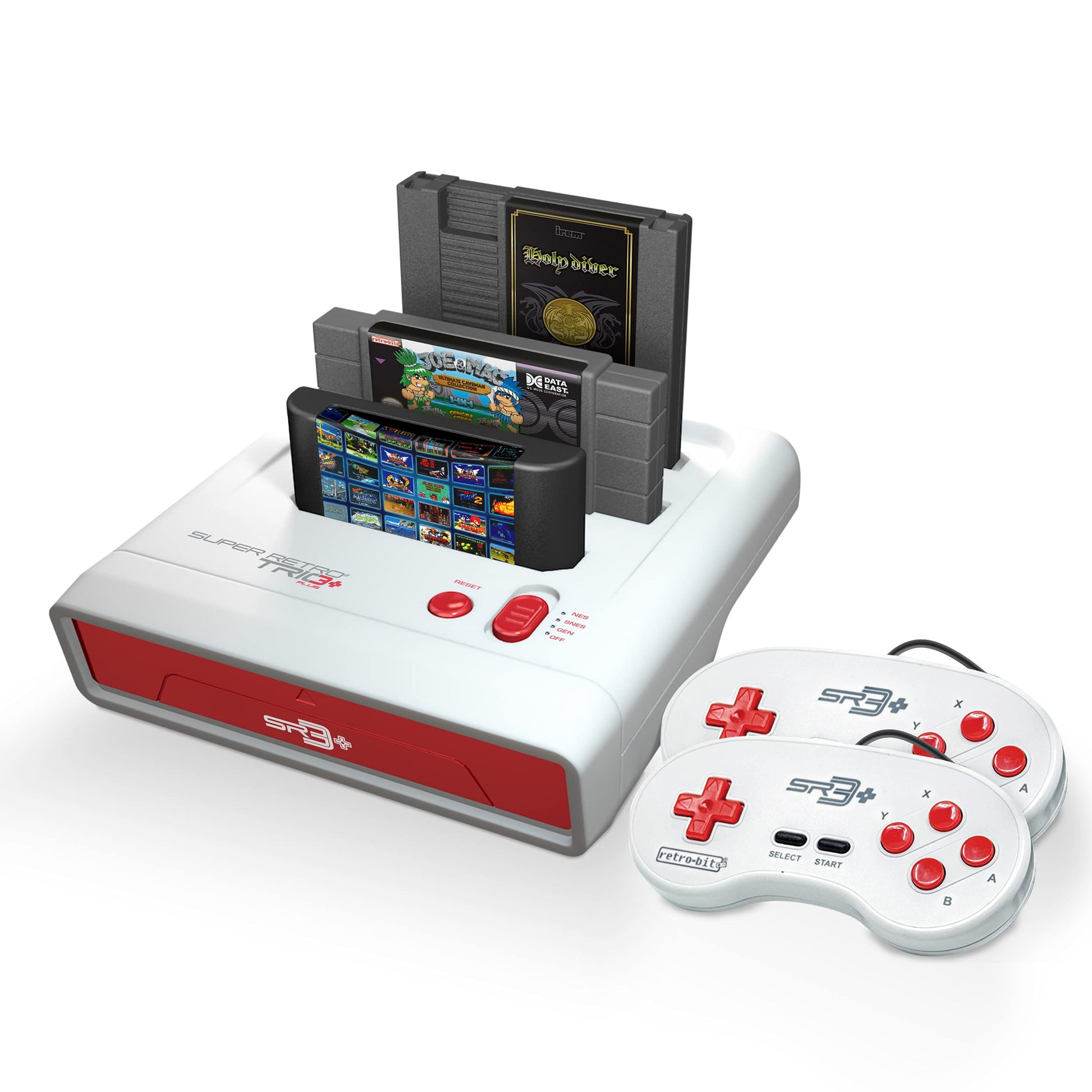 Retro-Bit Super Retro Trio HD Plus 720P 3 in 1 Console System - HDMI Port - for Original NES/SNES, Super Nintendo and Sega Genesis Games - Red/White -Like New