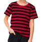 Halloween Black Red Striped Linus Costume Shirt Kids Freddy Krueger Short Sleeve Summer Casual Tee 11-12 Years