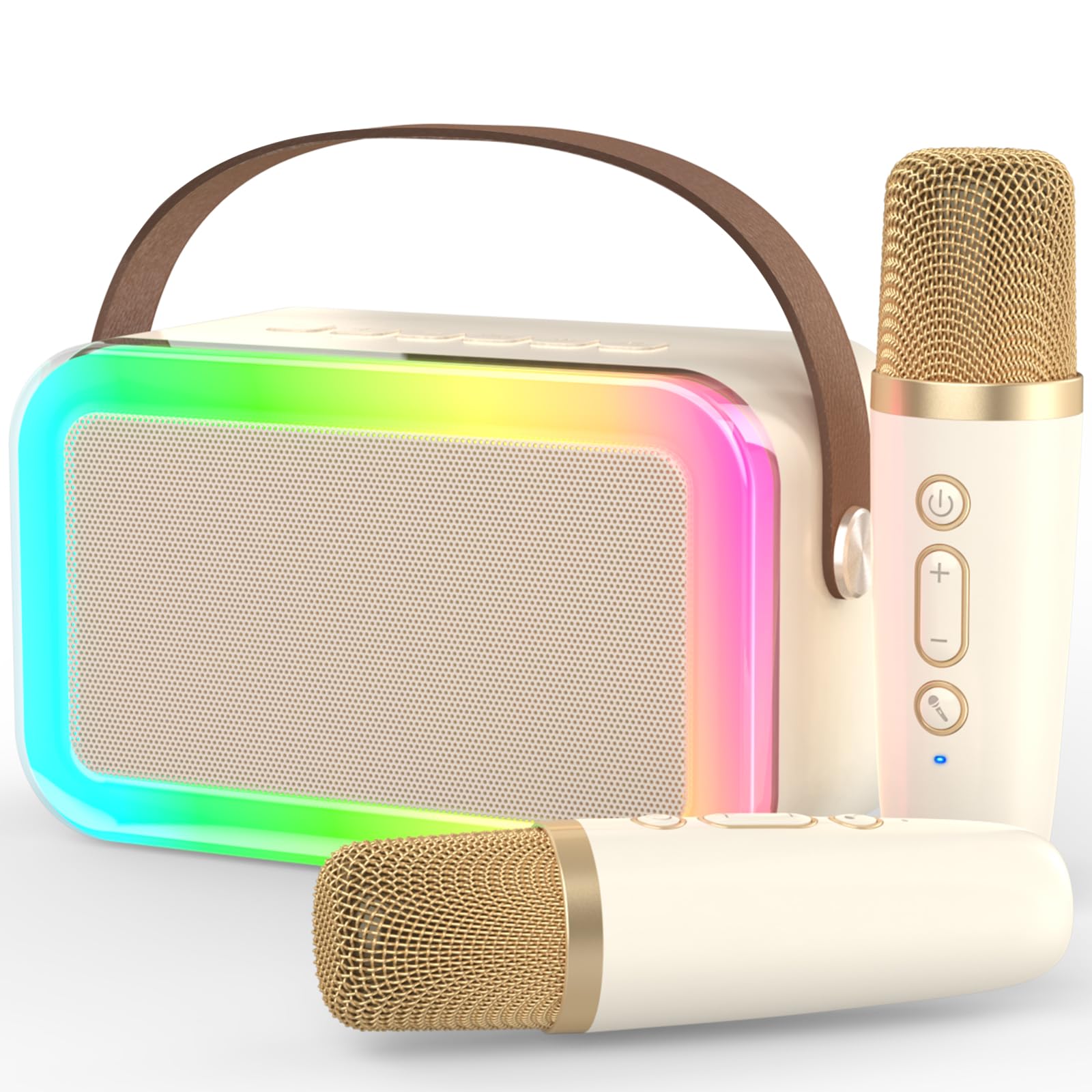 MEGUO Karaoke Machine Microphone Fun Toys Christmas Birthday Gifts for mature-themed Women Men Girls Kids Toddler Boys Portable Bluetooth Speaker with 2 Wireless Microphone for Home Party Birthday