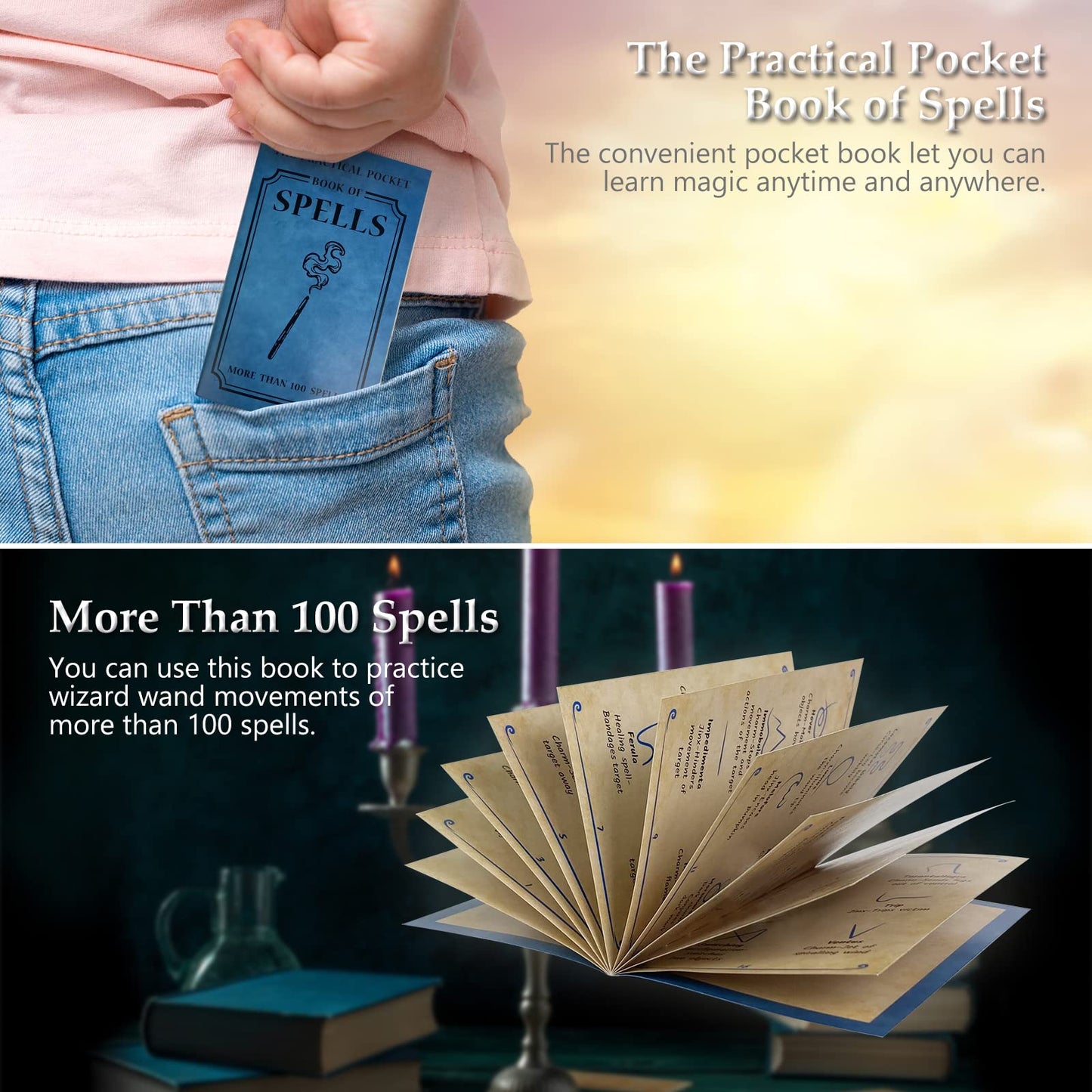 ChampWe Light Up Magic Wizard Wand Rechargeable Illuminating Toy for Kids Witch Collection Cosplay Accessories with Spellbook and Gift Box (cutting edge)