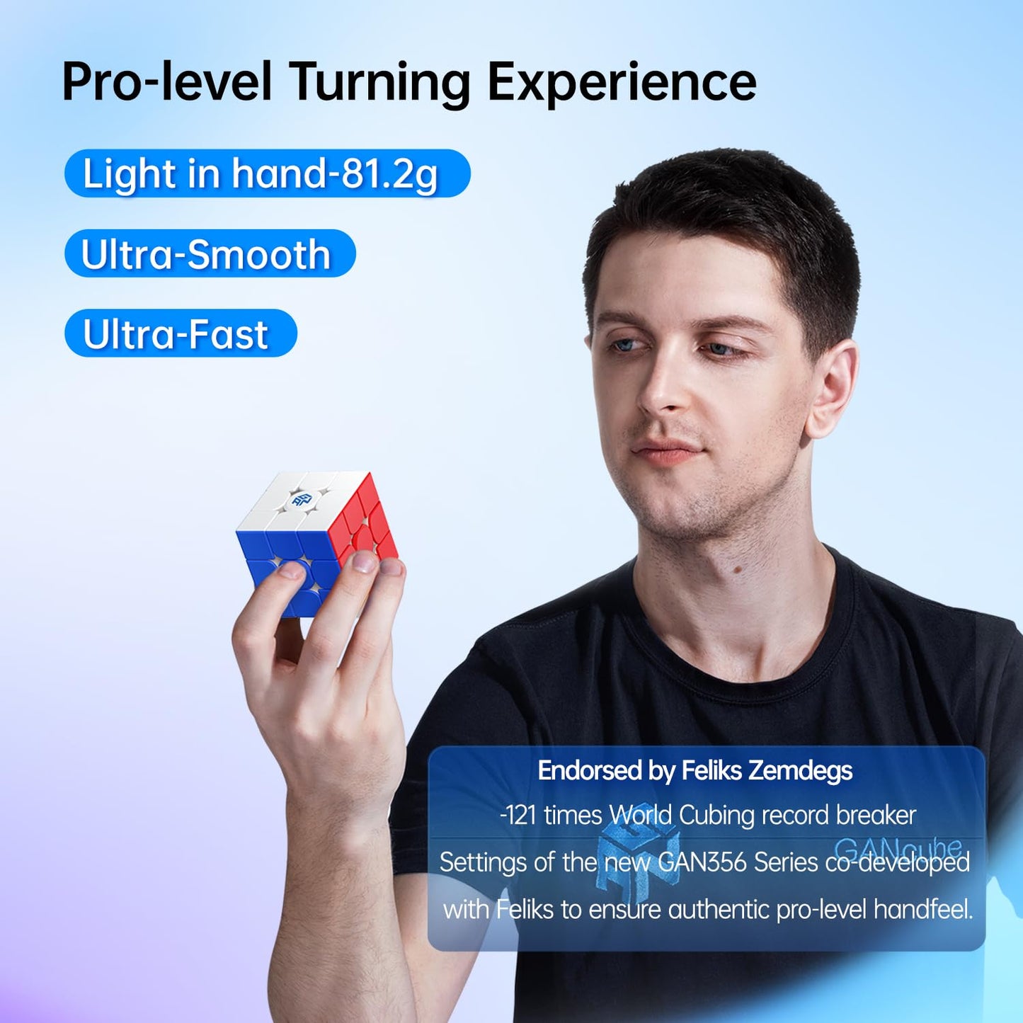 Gan356 Maglev 3X3 Magnetic Speed Cube Stickerless Gans 356M Magic Cubes, Magnetic Levitation Cube, 30°+ Auto-Aligning, 76 Magnets, Numerical Tuning Setting, Frosted Coated