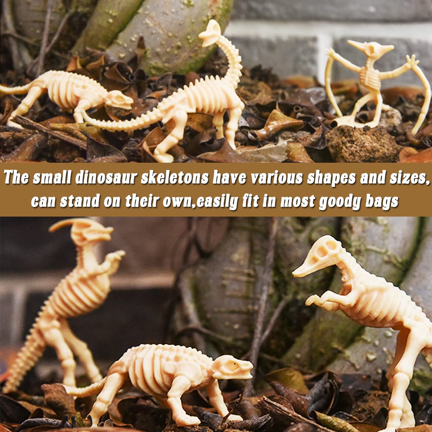 Qiuttnqn Dinosaur Fossil Skeletons 60 Pack, Plastic Dino Bones for Science Play, Multicolor, 12 Styles