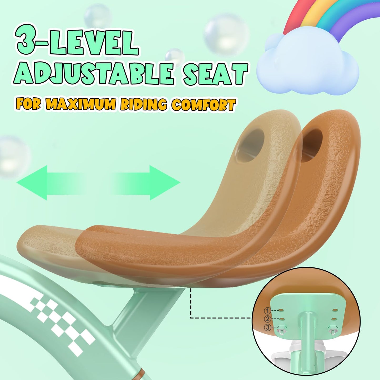 Kkdi Toddler Tricycle, 4-Level Adjustable Seat, Green, Model WJ121503, for Ages 1-5, Perfect Birthday Gift for Boys & Girls