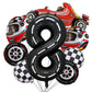 Stcomart 8 Pcs Race Car Party Decorations, Black Number 8 Balloon Checkered Balloons Tire Balloons For Boys 8Th Birthday